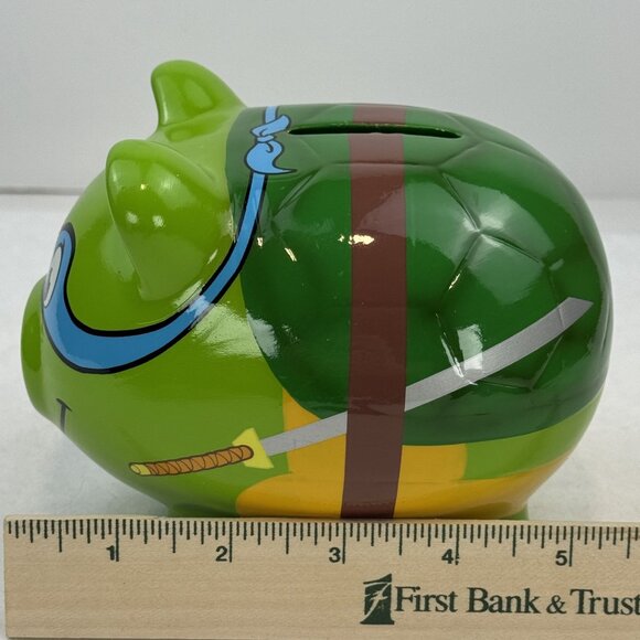 Teenage Mutant Ninja Turtles Leonardo Piggy Bank Green Ceramic TMNT Stopper 2014 - Picture 11 of 12